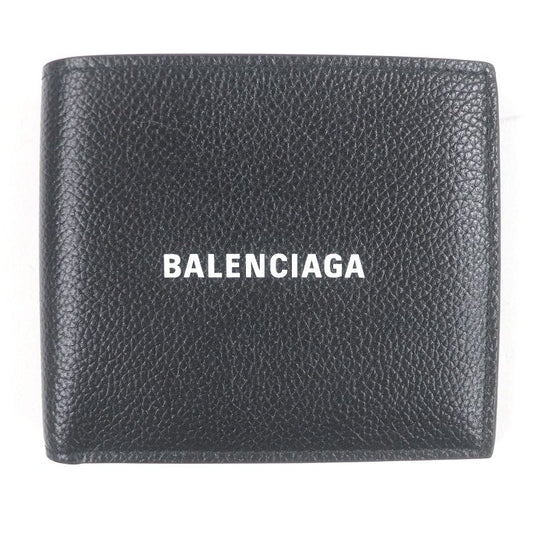 Balenciaga 594549 Logo Leather Bifold Compact Wallet Black With Box And Storage