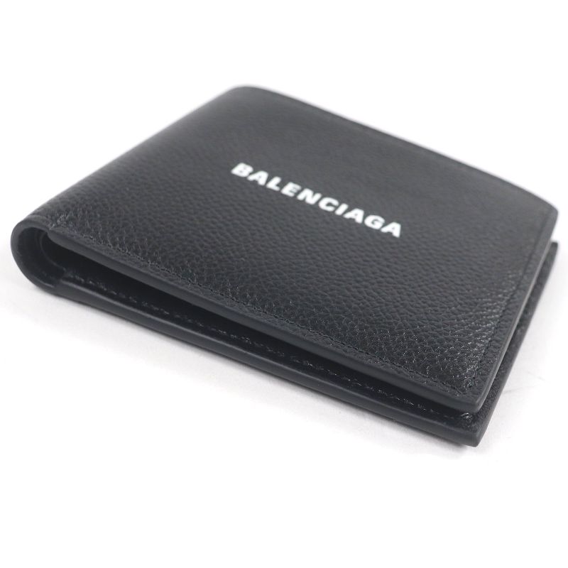 Balenciaga 594549 Logo Leather Bifold Compact Wallet Black With Box And Storage