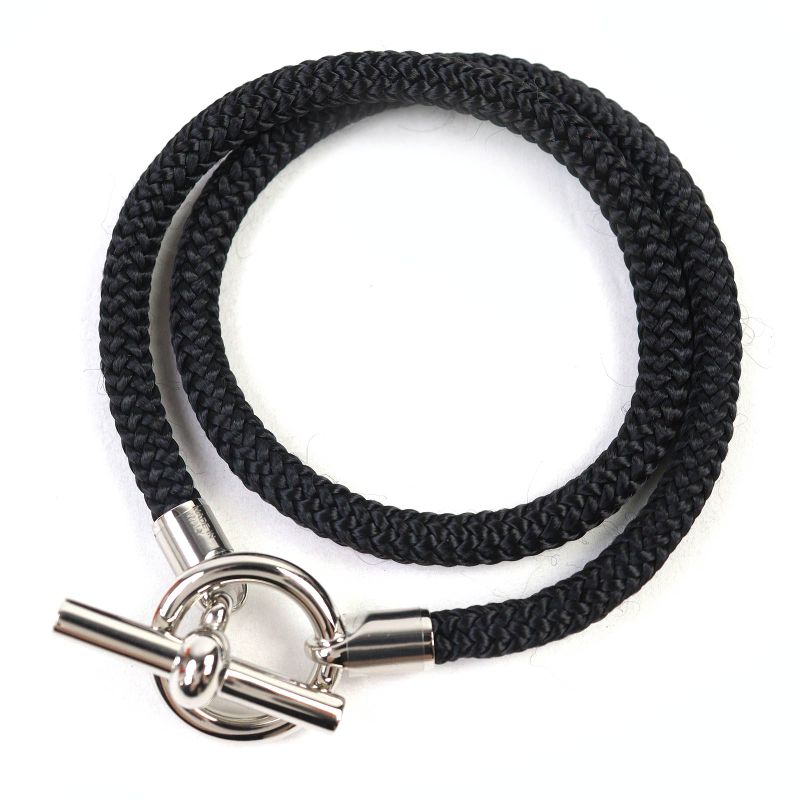 Hermes Grenand Dubretour Silver Hardware Bracelet Accessory Black With Box And