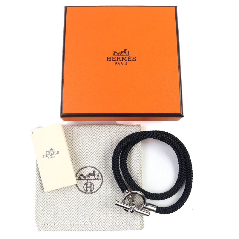 Hermes Grenand Dubretour Silver Hardware Bracelet Accessory Black With Box And
