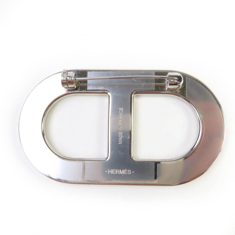 Hermes Chaine D'ancre Brooch Leather Silver Hardware Brooch Blue With Box Made