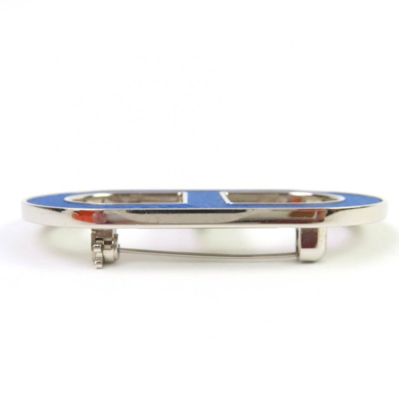 Hermes Chaine D'ancre Brooch Leather Silver Hardware Brooch Blue With Box Made