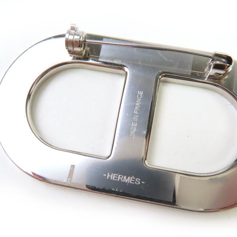 Hermes Chaine D'ancre Brooch Leather Silver Hardware Brooch Blue With Box Made