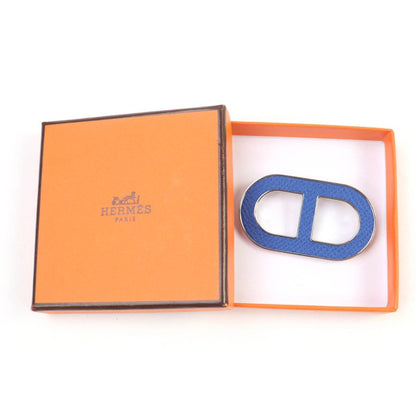 Hermes Chaine D'ancre Brooch Leather Silver Hardware Brooch Blue With Box Made