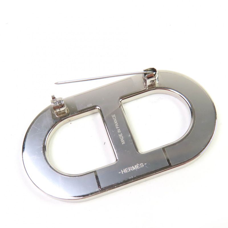 Hermes Chaine D'ancre Brooch Leather Silver Hardware Brooch Blue With Box Made