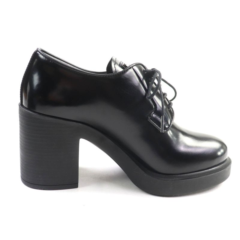 Prada 1e976m Triangle Logo Chunky Heel Leather Loafers Black 36 With Box And