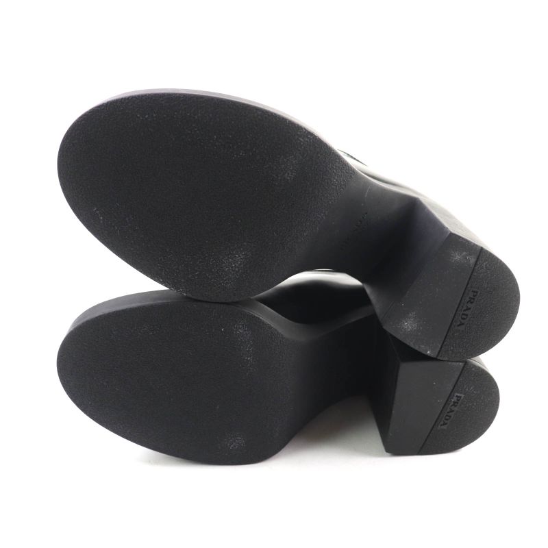 Prada 1e976m Triangle Logo Chunky Heel Leather Loafers Black 36 With Box And