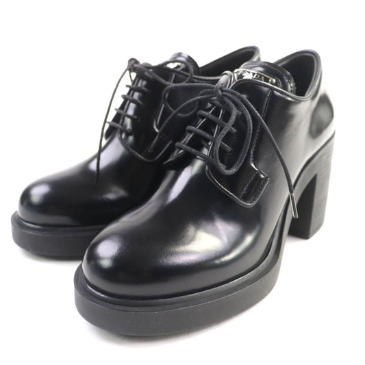 Prada 1e976m Triangle Logo Chunky Heel Leather Loafers Black 36 With Box And