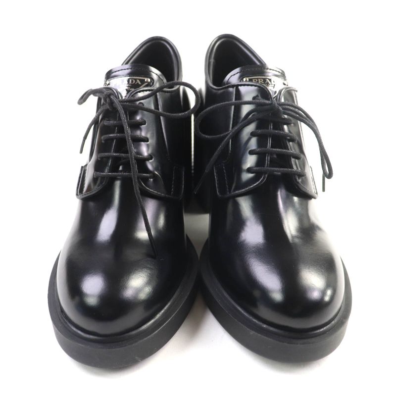 Prada 1e976m Triangle Logo Chunky Heel Leather Loafers Black 36 With Box And