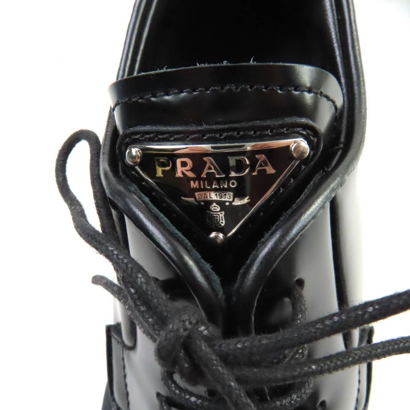 Prada 1e976m Triangle Logo Chunky Heel Leather Loafers Black 36 With Box And