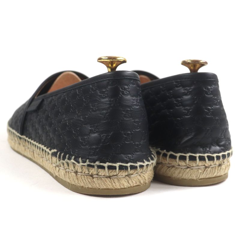 Gucci 567112 Espadrilles Micro GG Shimmer Leather Shoes Slip-on Black 8.5 With