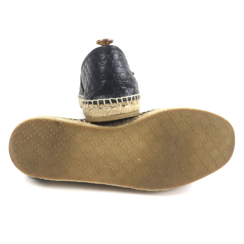 Gucci 567112 Espadrilles Micro GG Shimmer Leather Shoes Slip-on Black 8.5 With