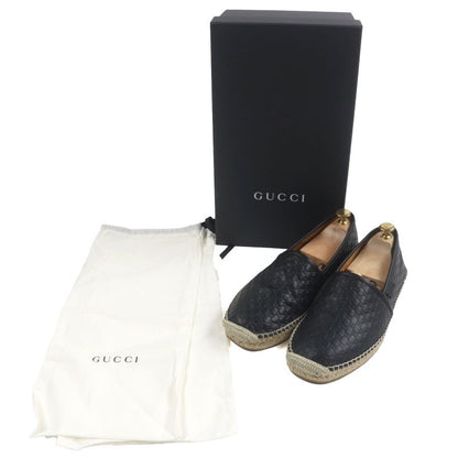 Gucci 567112 Espadrilles Micro GG Shimmer Leather Shoes Slip-on Black 8.5 With