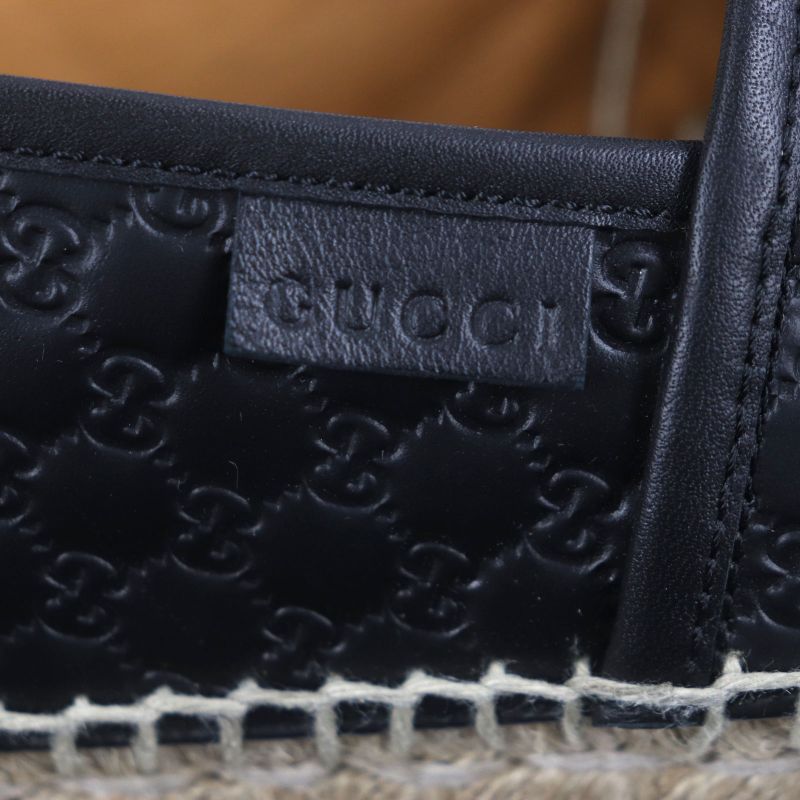 Gucci 567112 Espadrilles Micro GG Shimmer Leather Shoes Slip-on Black 8.5 With