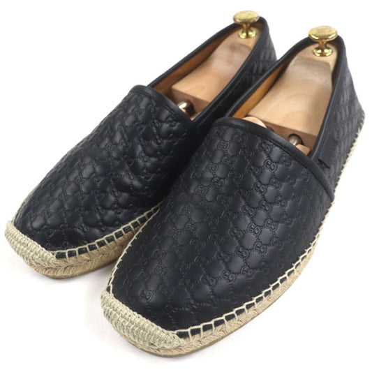 Gucci 567112 Espadrilles Micro GG Shimmer Leather Shoes Slip-on Black 8.5 With