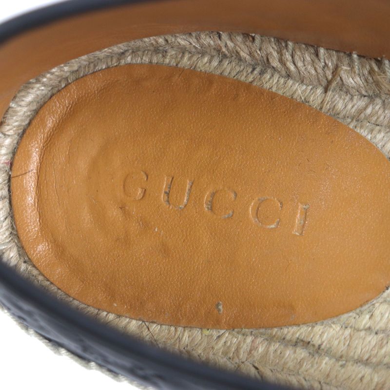 Gucci 567112 Espadrilles Micro GG Shimmer Leather Shoes Slip-on Black 8.5 With