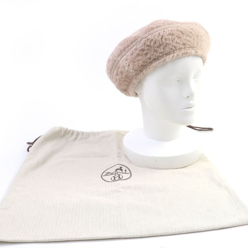 Hermes Saint Honore Alpaca Wool Silver Hardware Serie Hardware Beret Beige 57