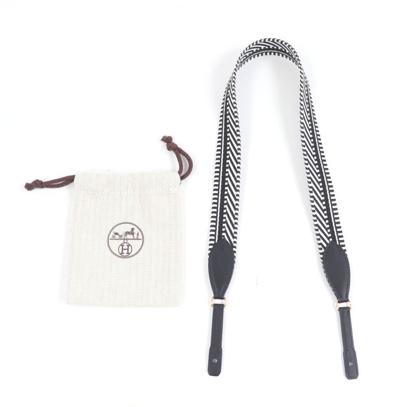 Hermes Bandouliere Sangle Kaval Togo Shoulder Strap Canvas Leather Use Black