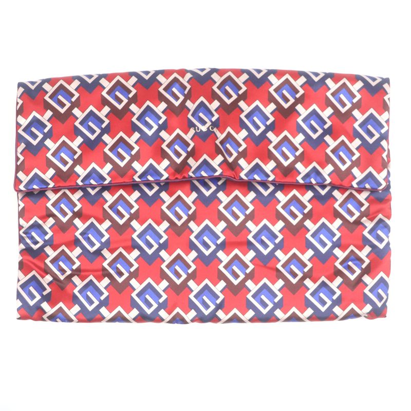 Gucci 662431 100% Silk Geometric G Eye Mask Neck Pillow Slippers Travel Set Red