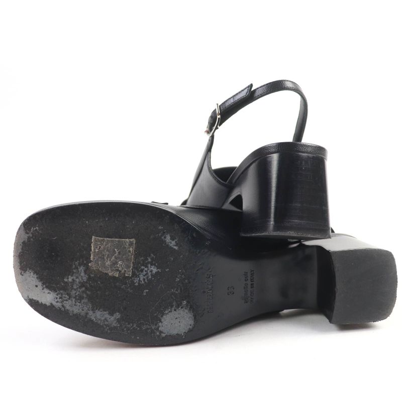 Hermes Infini Silver Hardware Strap Suring Back Leather Pumps Black 36 With Box