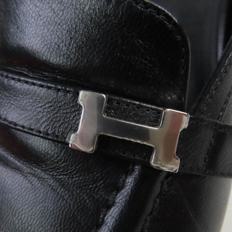 Hermes Infini Silver Hardware Strap Suring Back Leather Pumps Black 36 With Box