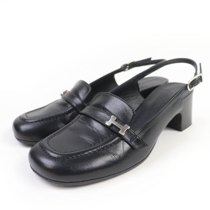 Hermes Infini Silver Hardware Strap Suring Back Leather Pumps Black 36 With Box