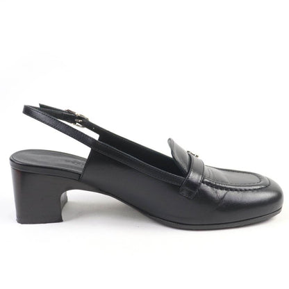 Hermes Infini Silver Hardware Strap Suring Back Leather Pumps Black 36 With Box