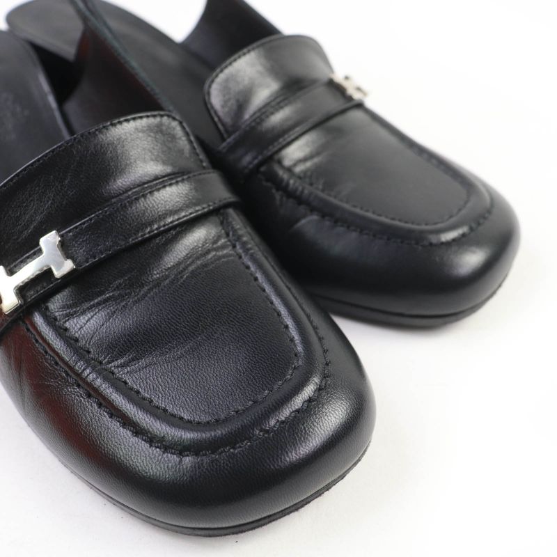 Hermes Infini Silver Hardware Strap Suring Back Leather Pumps Black 36 With Box