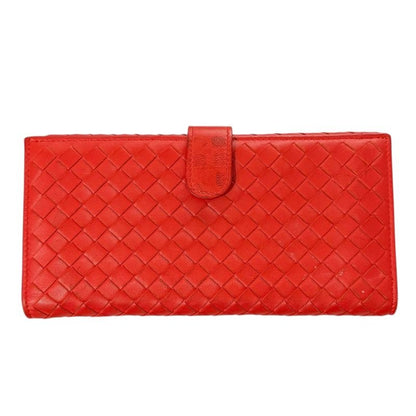 Good Bottega Veneta Intrecciato Leather Fold Long Wallet Long Wallet Red Men's