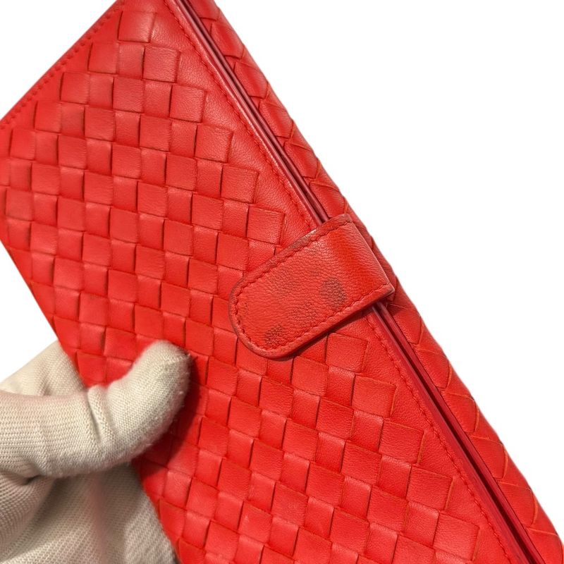 Good Bottega Veneta Intrecciato Leather Fold Long Wallet Long Wallet Red Men's