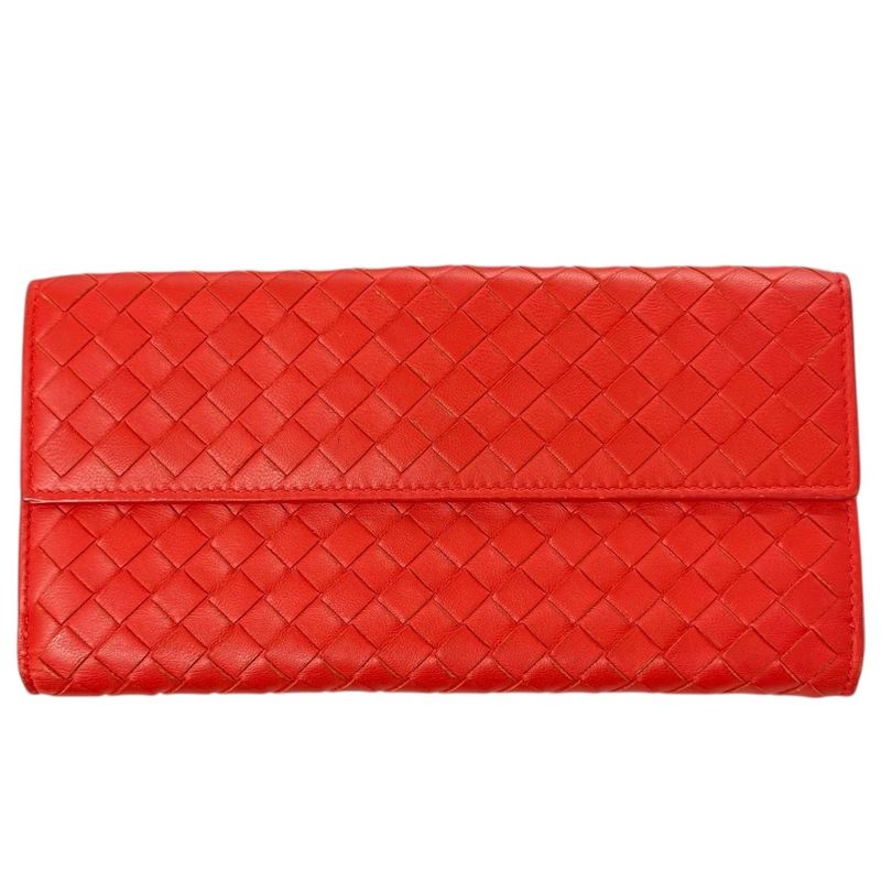 Good Bottega Veneta Intrecciato Leather Fold Long Wallet Long Wallet Red Men's