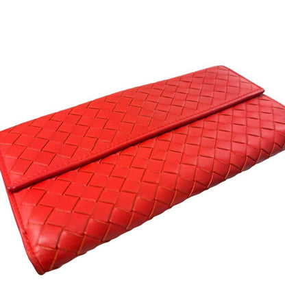 Good Bottega Veneta Intrecciato Leather Fold Long Wallet Long Wallet Red Men's