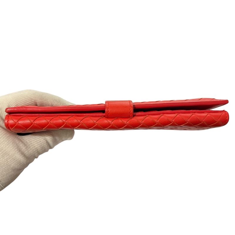 Good Bottega Veneta Intrecciato Leather Fold Long Wallet Long Wallet Red Men's