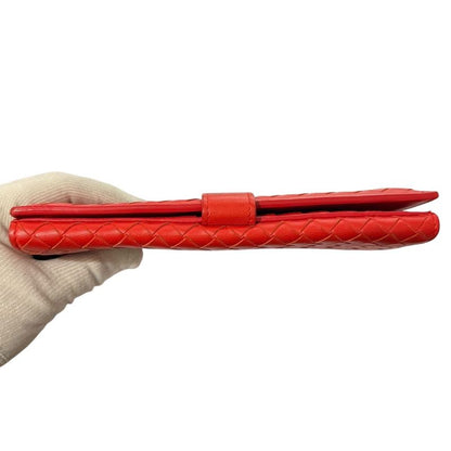 Good Bottega Veneta Intrecciato Leather Fold Long Wallet Long Wallet Red Men's