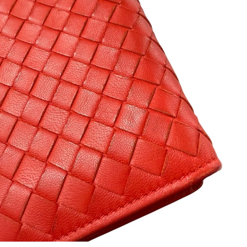 Good Bottega Veneta Intrecciato Leather Fold Long Wallet Long Wallet Red Men's