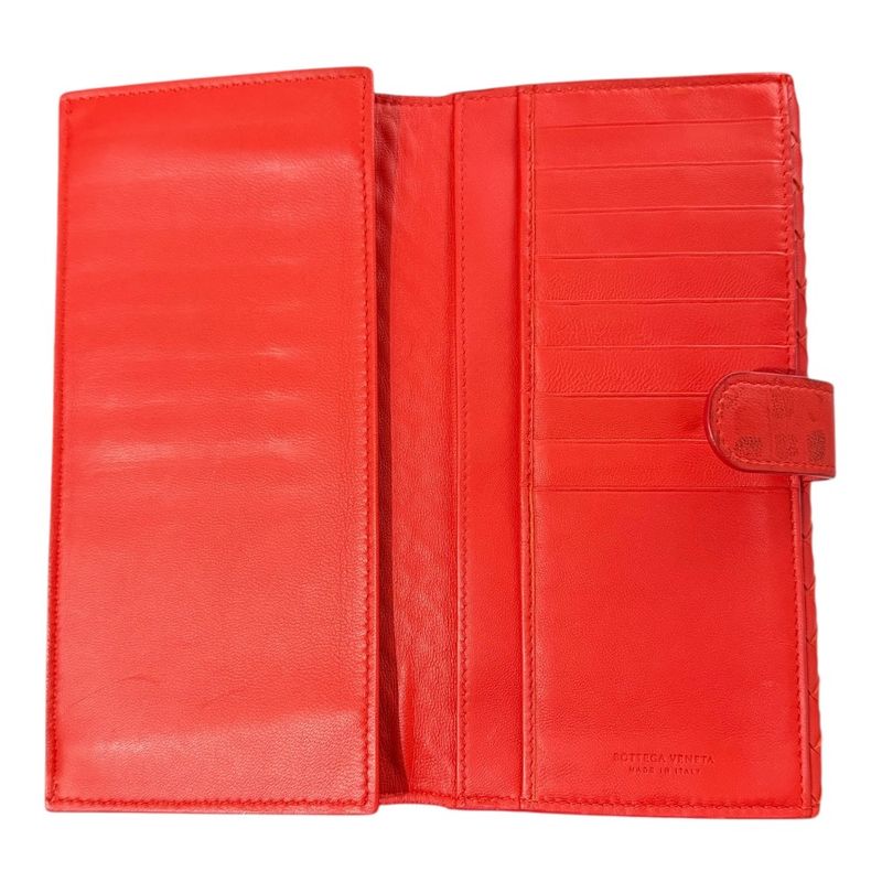 Good Bottega Veneta Intrecciato Leather Fold Long Wallet Long Wallet Red Men's