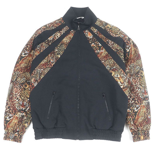 Celine 2y949435s Triomphe Zip Leopard Pattern Covered Track Jacket Jersey Black