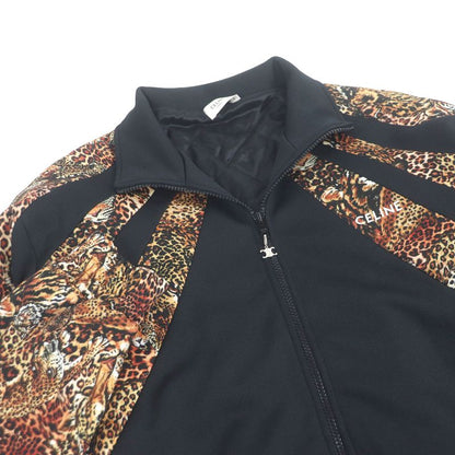 Celine 2y949435s Triomphe Zip Leopard Pattern Covered Track Jacket Jersey Black