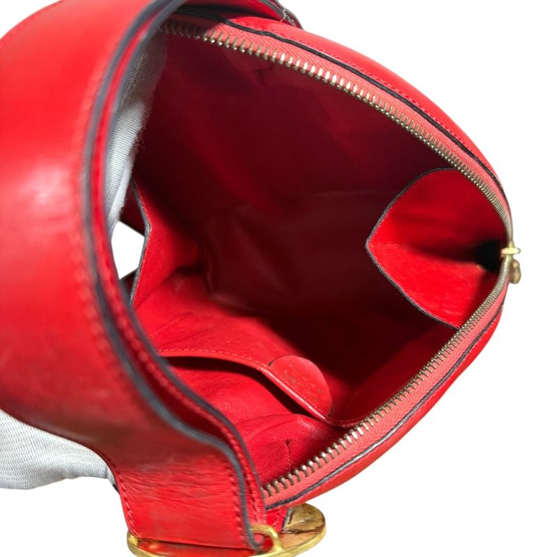 Good Celine Vintage Leather Circle Logo Handbag Red Ladies Secondhand Used