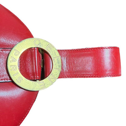 Good Celine Vintage Leather Circle Logo Handbag Red Ladies Secondhand Used