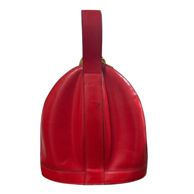 Good Celine Vintage Leather Circle Logo Handbag Red Ladies Secondhand Used