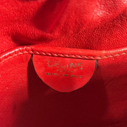 Good Celine Vintage Leather Circle Logo Handbag Red Ladies Secondhand Used