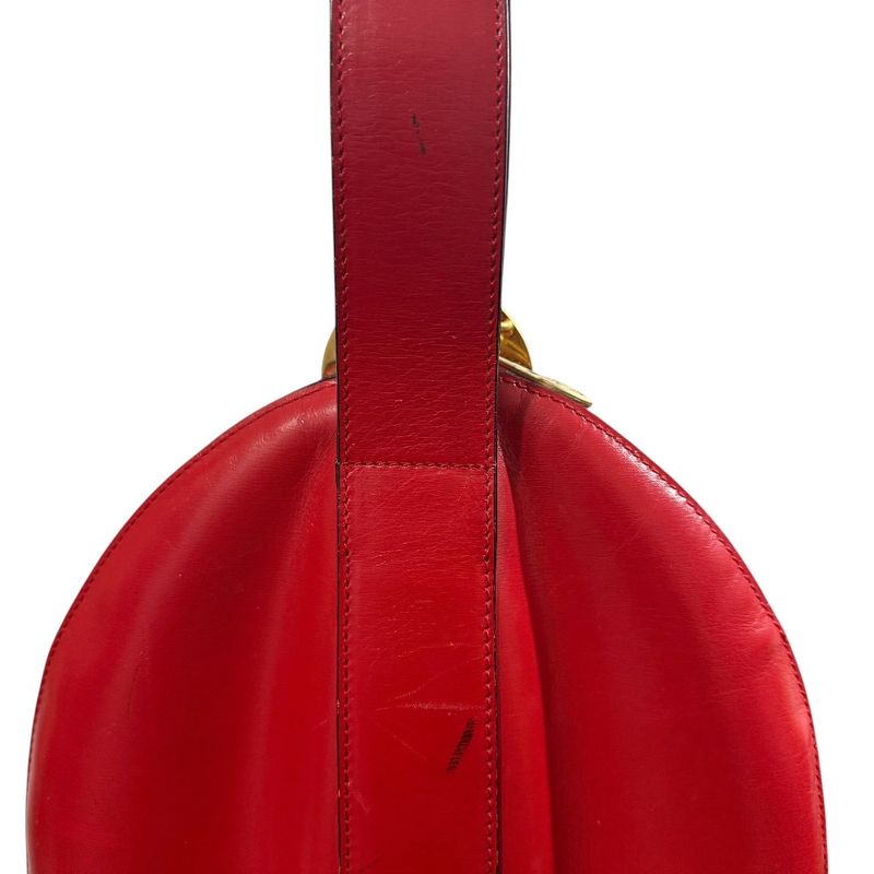 Good Celine Vintage Leather Circle Logo Handbag Red Ladies Secondhand Used