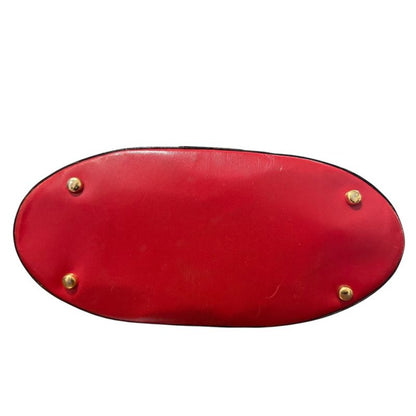 Good Celine Vintage Leather Circle Logo Handbag Red Ladies Secondhand Used