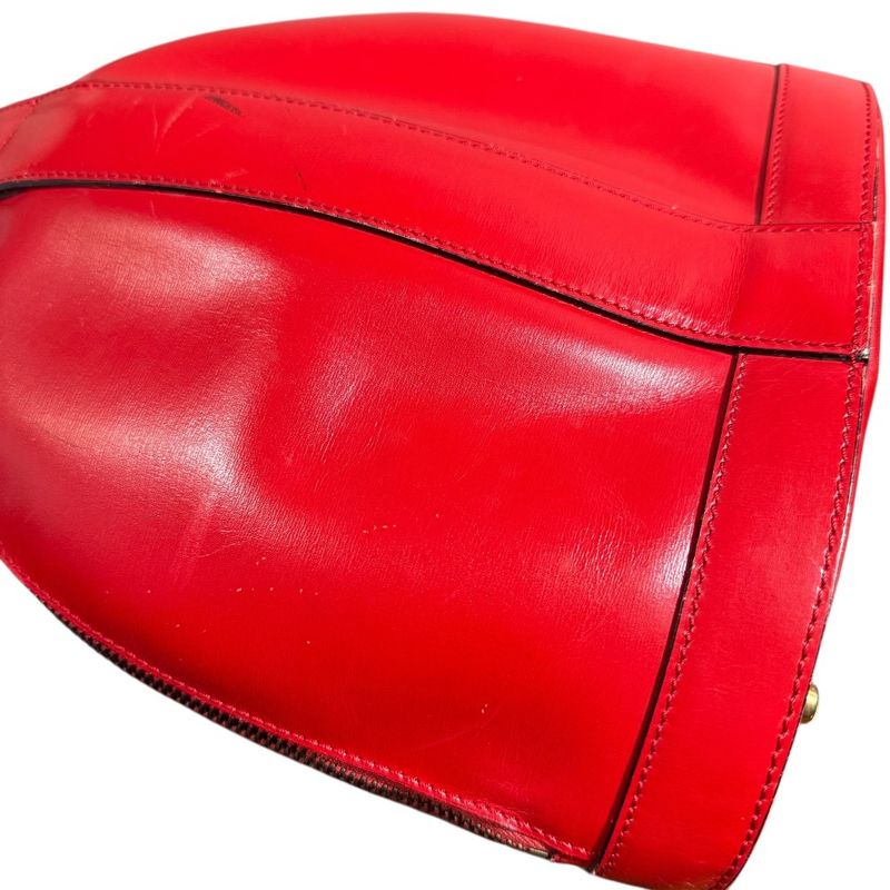 Good Celine Vintage Leather Circle Logo Handbag Red Ladies Secondhand Used
