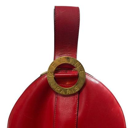 Good Celine Vintage Leather Circle Logo Handbag Red Ladies Secondhand Used