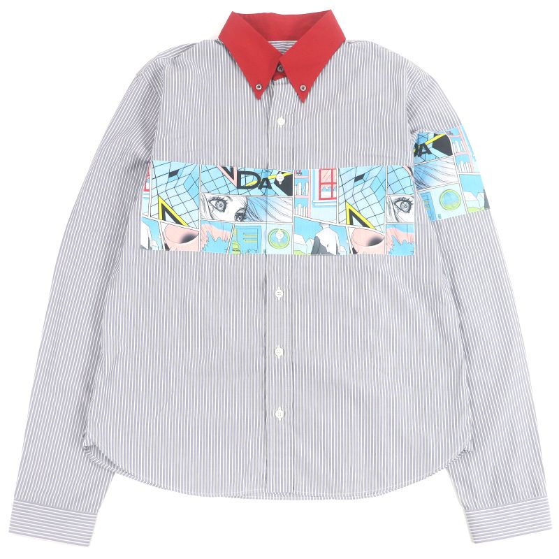 Prada Ucn167 100% Cotton Stripe Comic Design Long Sleeve Long Sleeve Shirt