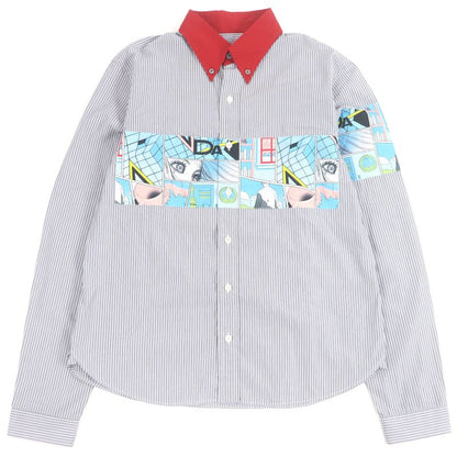 Prada Ucn167 100% Cotton Stripe Comic Design Long Sleeve Long Sleeve Shirt