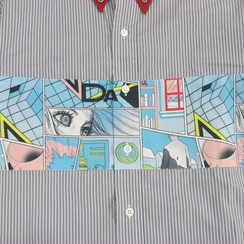 Prada Ucn167 100% Cotton Stripe Comic Design Long Sleeve Long Sleeve Shirt