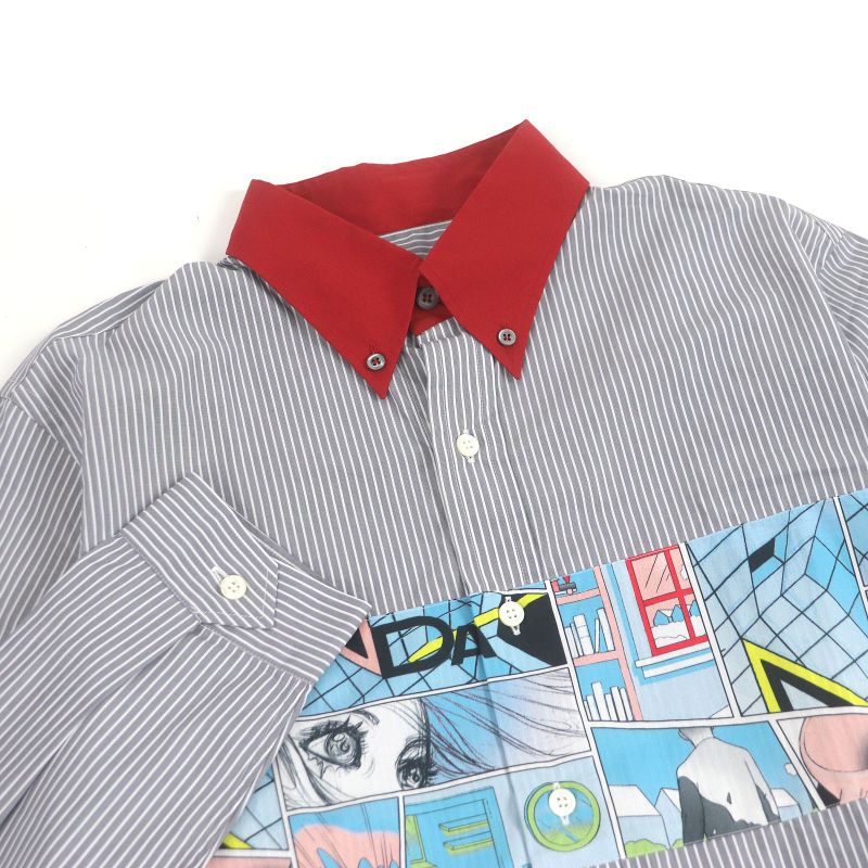 Prada Ucn167 100% Cotton Stripe Comic Design Long Sleeve Long Sleeve Shirt